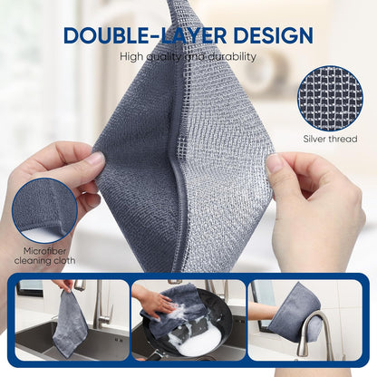 Forggon12 Pcs New Upgrade 3-Layer Metal Dish Cloth, No Scratches and No Odor, Multipurpose Wire Dishwashing Rag for Wet and Dry, Kitchen Cleaning DishRags,Sinks,Dishes,Stove Top, Dimensions(7.08X8.86)