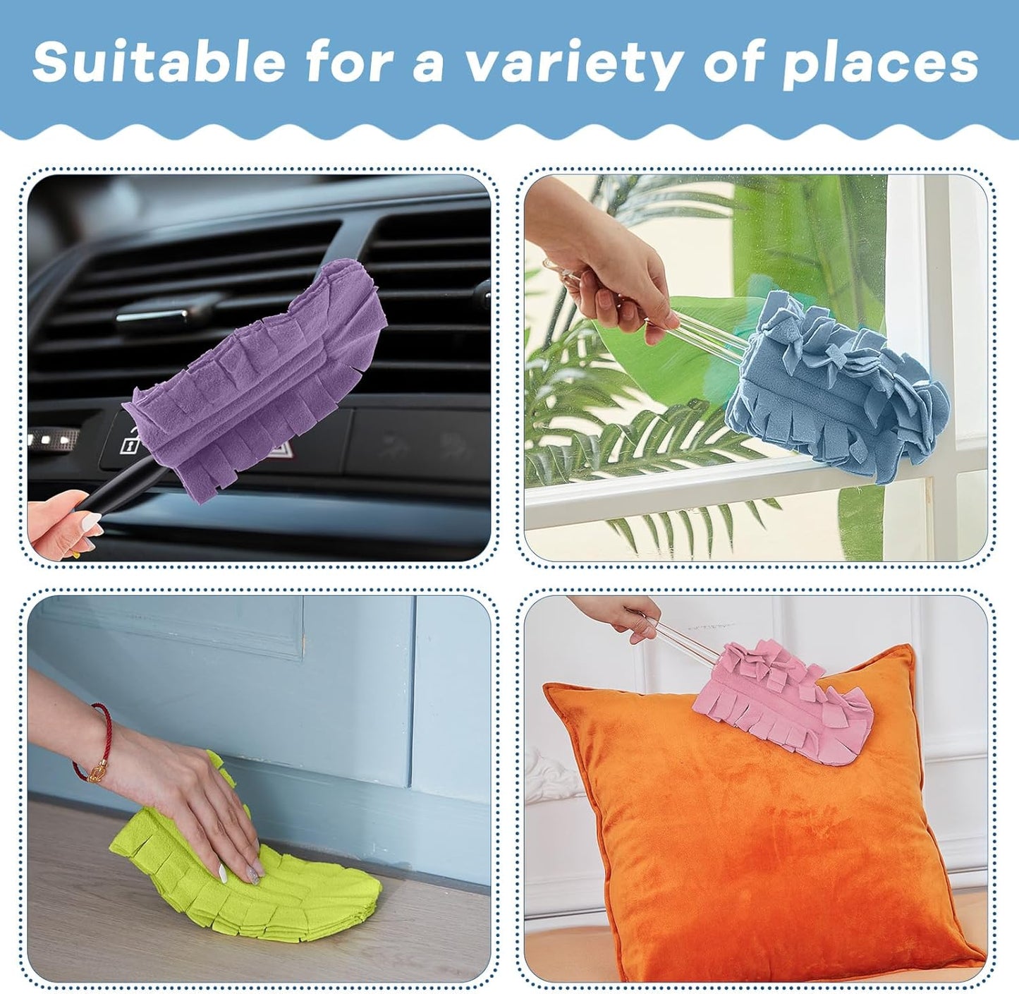 Zubebe 12 Pcs Duster Refill Reusable Fleece Duster Refills Feather Flat Dusters Multi Surface Washable Cleaning Pads Tools for Home, Blinds, Car, Pet, Furniture, Fans (Dark Color)
