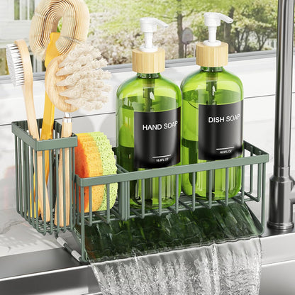 Cisily Kitchen Dish Soap Dispenser Set with 2 Pack 16.9oz Black Glass Bottle and Sponge Holder, Dish Soap Dispensers with Adjustable Sponge Holder, Vintage Hand and Dish Soap Dispensers Set