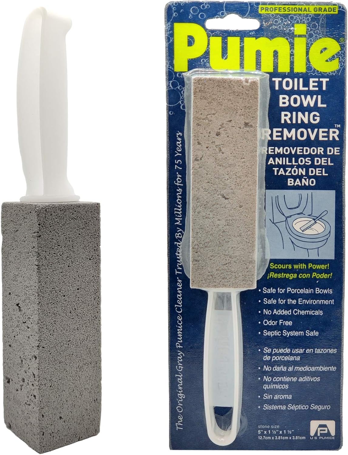 PUMIE Pumice Stone Toilet Bowl Cleaner (2-Pack) - Toilet Pumice Stone with Handle - Heavy Duty Scouring Stick for Rings, Bowls, Hard Water Stains, Lime, Rust, Sink - Includes Handle for Easy Use