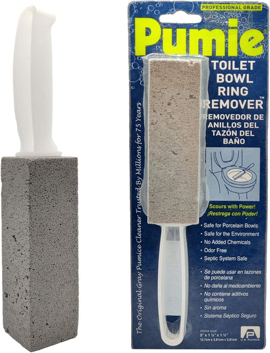 PUMIE Pumice Stone Toilet Bowl Cleaner (2-Pack) - Toilet Pumice Stone with Handle - Heavy Duty Scouring Stick for Rings, Bowls, Hard Water Stains, Lime, Rust, Sink - Includes Handle for Easy Use