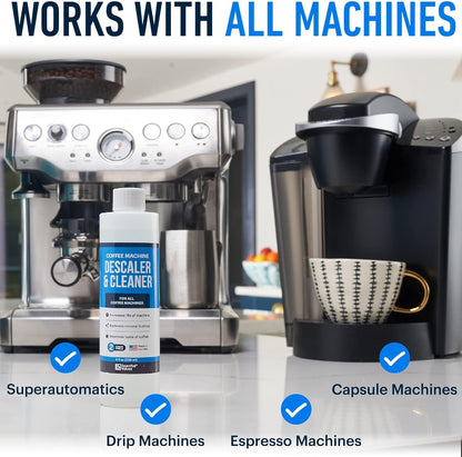 Essential Values Descaling Solution (8 fl oz / 236 ml) – Coffee Maker Cleaner for Nespresso, Keurig, Breville & More – Works on All Machines & Espresso Makers – Made in USA
