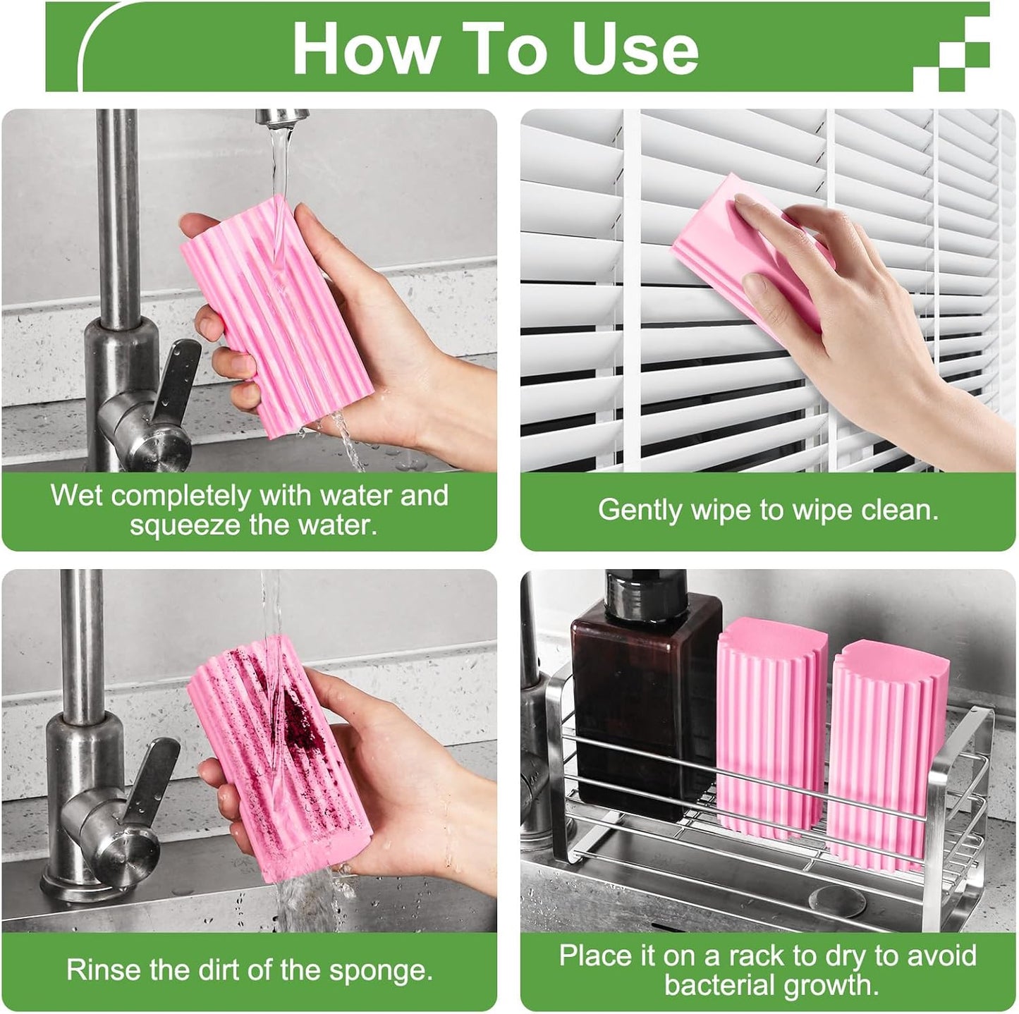 Jeymei 4-Pack Damp Clean Duster Sponge,Gray Damp Dusting Sponge,Duster Baseboard Cleaner Sponge with Ridges,Reusable Wet Duster Sponge,Household Cleaning Sponges for Blinds,Window Track Grooves