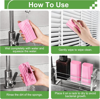 Jeymei 4-Pack Damp Clean Duster Sponge,Gray Damp Dusting Sponge,Duster Baseboard Cleaner Sponge with Ridges,Reusable Wet Duster Sponge,Household Cleaning Sponges for Blinds,Window Track Grooves