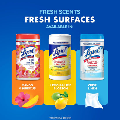 Lysol Disinfectant Wipes, Dorm Room Essentials, Multi-Surface Antibacterial Cleaning Wipes, For Disinfecting and Cleaning, Crisp Linen, 80 Count