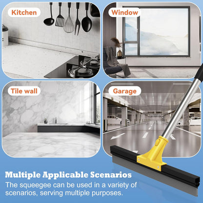 Large Heavy-Duty Floor Squeegee, 18” Rubber Blade Broom & 62” Long Handle Floor Squeegee for Concrete, Bathroom Tile, Garage Concrete, Deck, Shower Glass, Window Cleaning