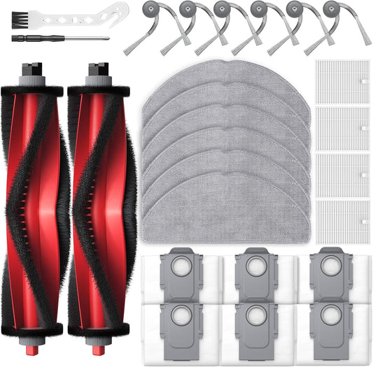 QV 35A Replacement Accessories for Roborock QV 35A / QV 35S / Qrevo S Pro Robot Vacuum, 2*Main Brush, 6*Side Brush, 4*Filters, 6*Mop Pads, 6*Dust Bag, 2*Tools