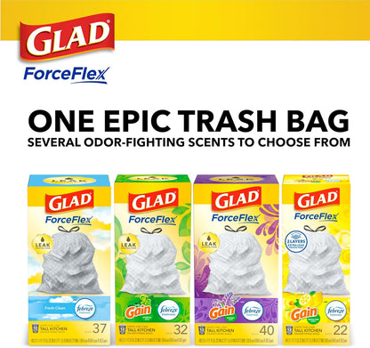 Glad ForceFlex Tall Kitchen Trash Bags, 13 Gallon, Pine-Sol Original, 40 Count (Package May Vary)