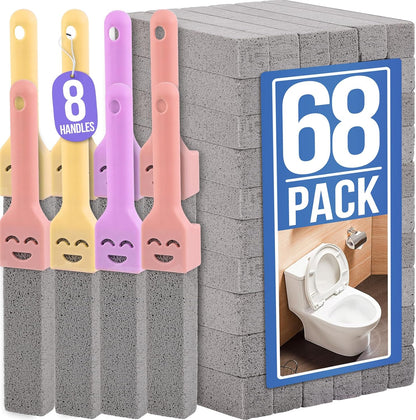 Navona 8 Pack Pumice Stone Scouring Sticks with 2 Universal Handles, Grey Pumice Stone Cleaner for Cleaning Toilets, Bathrooms, Kitchens, Spas and Pools