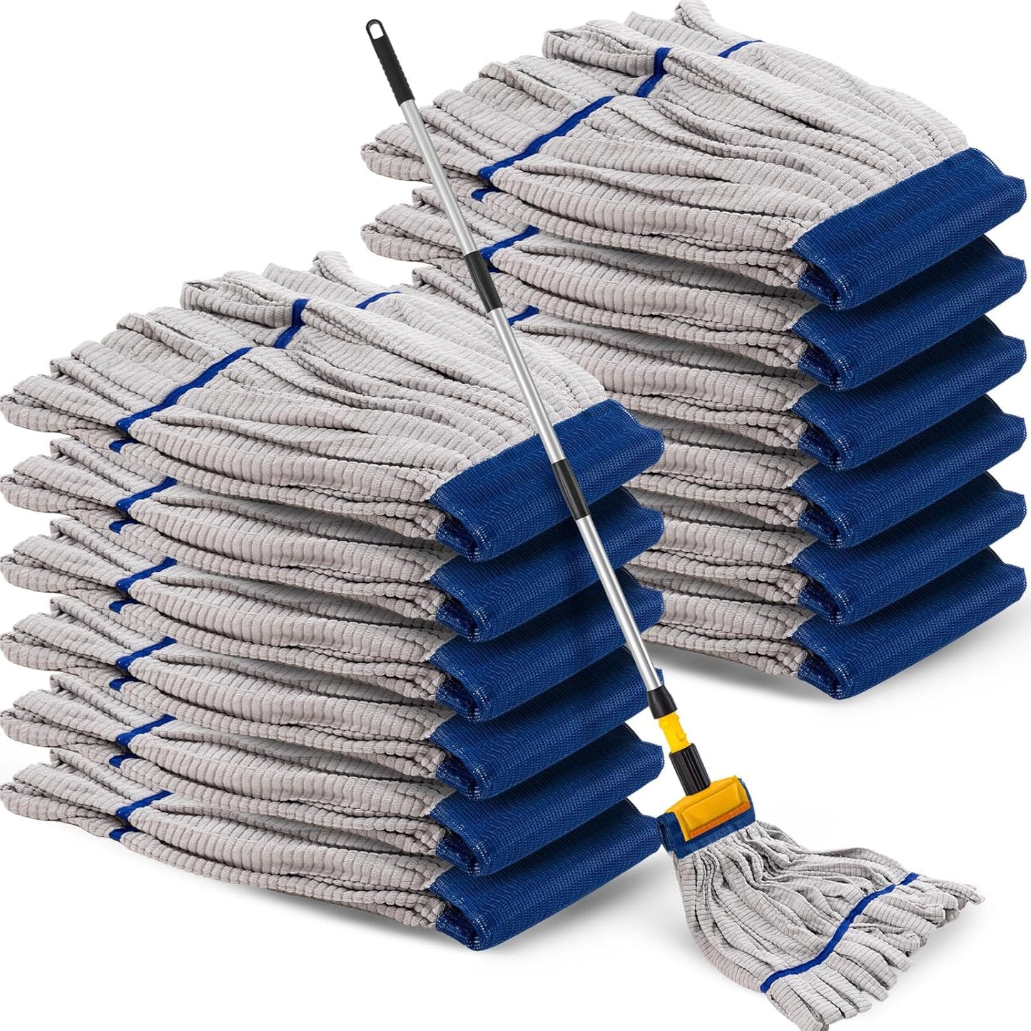 Hushee 6 Pack Large Microfiber Tube Mop Heads 18 oz Heavy Duty Commercial Industrial Wet Mop Head Refill Reusable Machine Washable Looped End Mopheads for Hardwood, Tile, Laminate Floors (Blue)