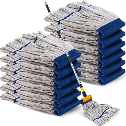 Hushee 6 Pack Large Microfiber Tube Mop Heads 18 oz Heavy Duty Commercial Industrial Wet Mop Head Refill Reusable Machine Washable Looped End Mopheads for Hardwood, Tile, Laminate Floors (Blue)