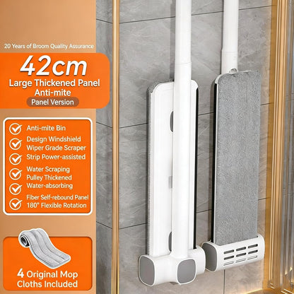 Hands Free Microfiber Mop with 4 Washable Pads, 61" Stainless Steel Handle, Efficient Flat Mop for All Hard Floors