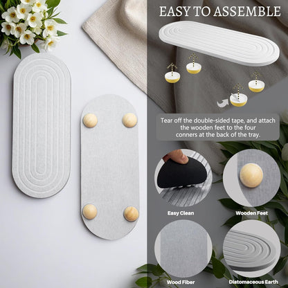 Instant Dry Sink Caddy Organizer, Fast Drying Sink Caddy, Water Absorbing Stone Sponge Holder for Kitchen and Bathroom Countertop with Natural Loofah and Wooden Feet