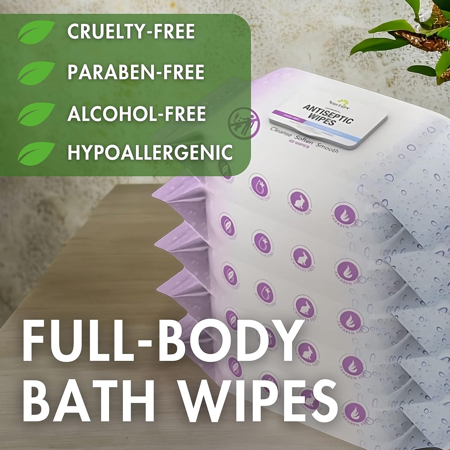 XL Individually Wrapped Nurture Antibacterial Body & Hand Wipes | Alcohol-Free Antiseptic Wet Disinfecting Towelettes for Germ Removal, Sanitizing Hands |Cleaning Cloths| Adults & Baby| Thick & Strong