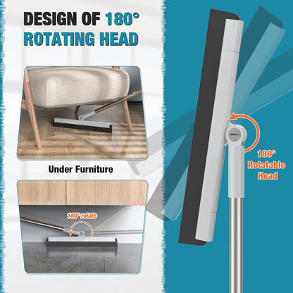 KOLLIEE Floor Squeegee Adjustable 59'' Long Handle Professional Floor Squeegee with Hook Water Squeegee Foam Blade for Concrete Floor Tile Pet Hair Floor Wiper