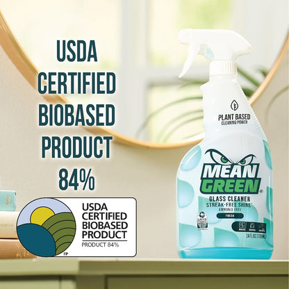 Mean Green Glass Cleaner Spray, Fresh Scent, 24 oz – Streak-Free Shine, Ammonia-Free, Windows, Mirrors, Glass & Chrome Surfaces