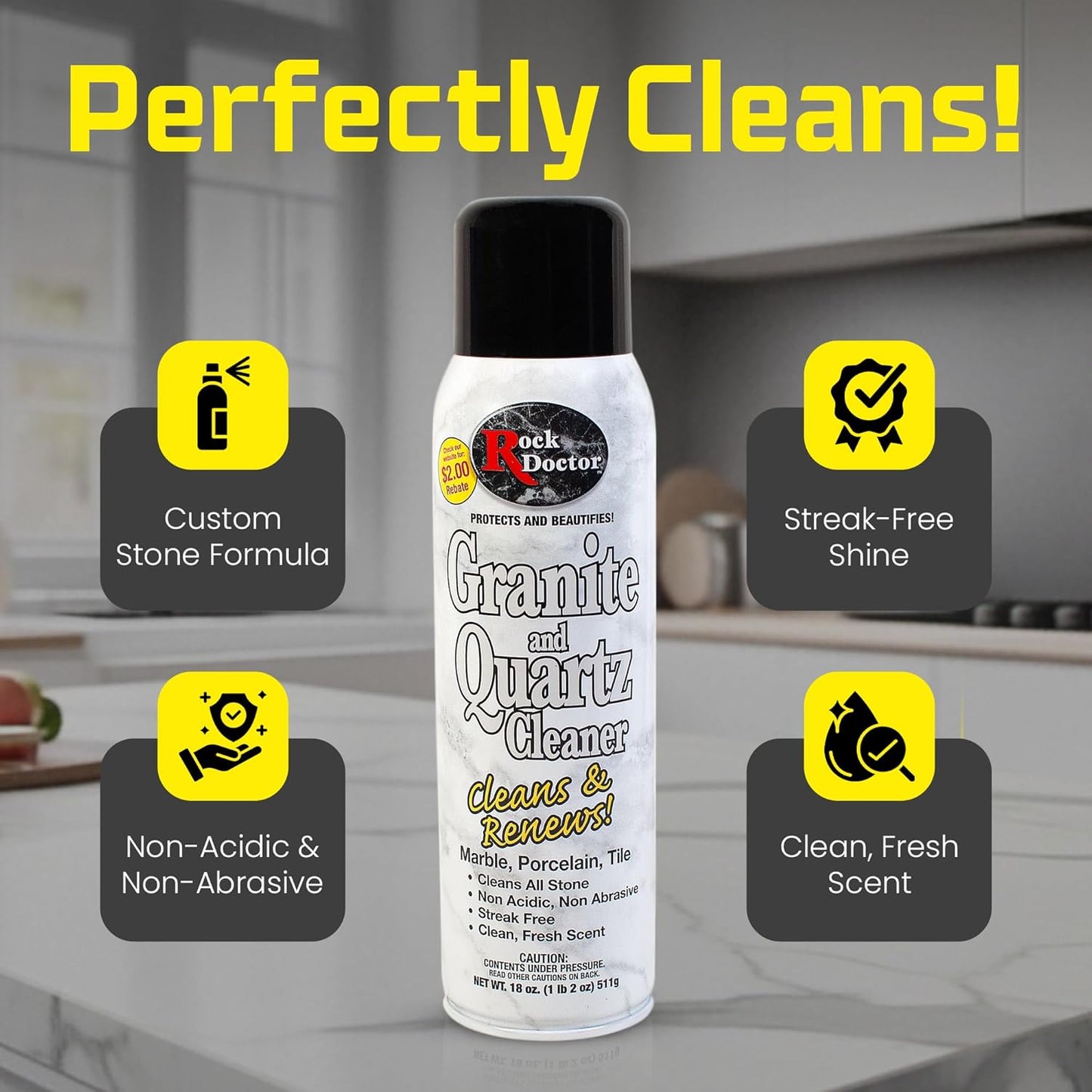Rock Doctor Granite & Quartz Cleaner Spray 18 oz. Can, Cleans Tile, Marble, Kitchen Countertop, and Natural Stone Surfaces, Streak-Free Shine (6Pack)