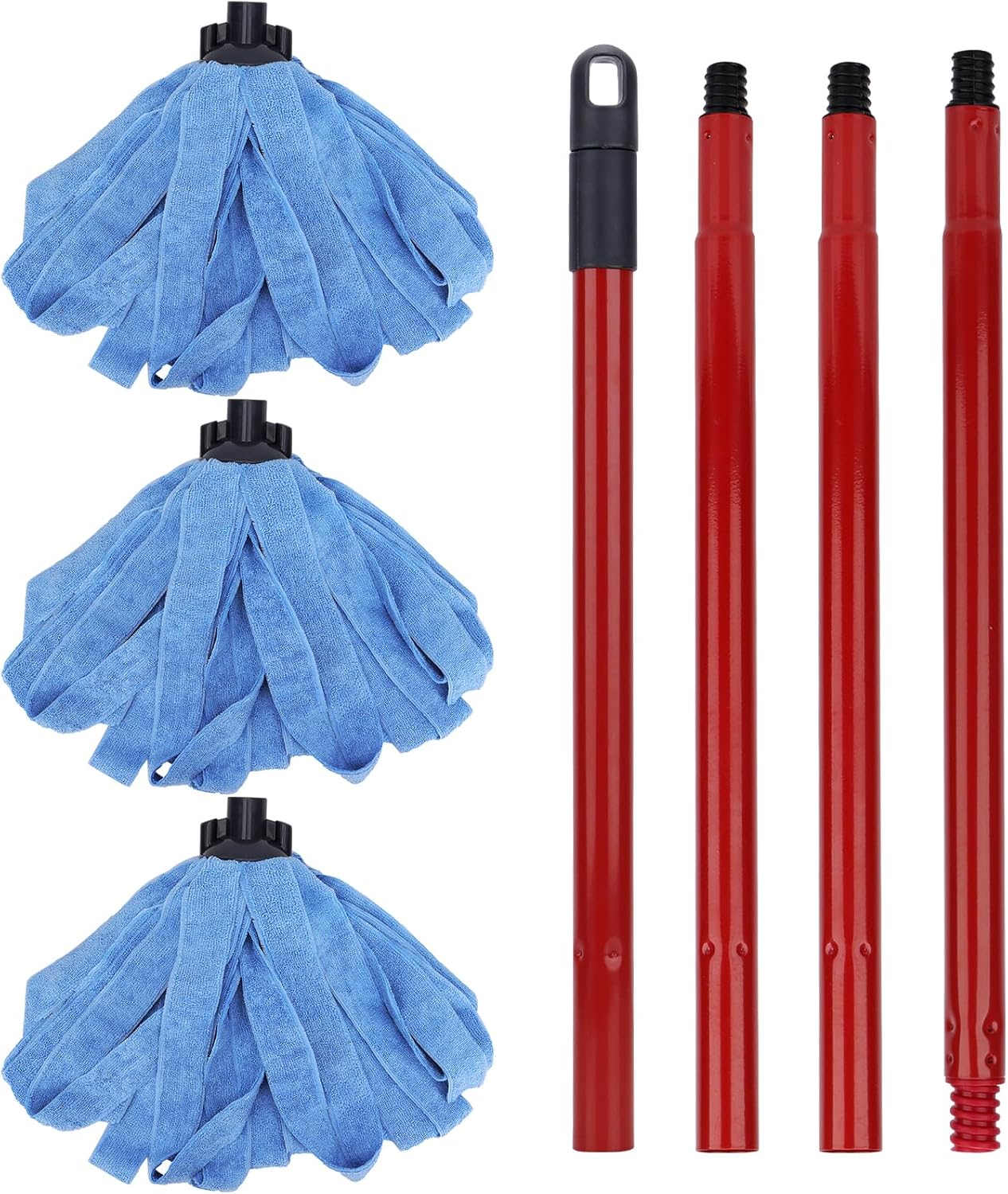 Microfiber Mop Cloth Heads Replacements: One Mop Handle with Three Blue Microfiber Cloth Heads Compatible with All Standard US Threading Pole Handle