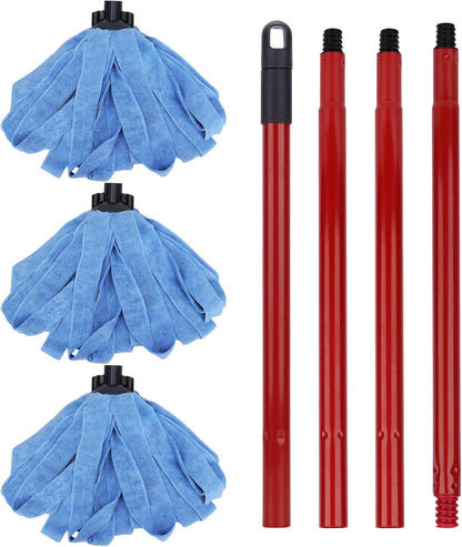 Microfiber Mop Cloth Heads Replacements: One Mop Handle with Three Blue Microfiber Cloth Heads Compatible with All Standard US Threading Pole Handle
