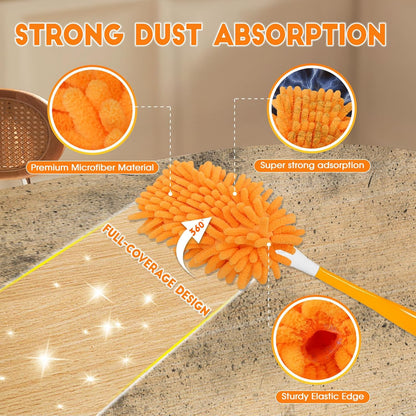 6Pcs Reusable Duster Refill Compatible with Swiffer Hand Duster +1 Handle, 360 Heavy Duty Duster Refills for Cleaning, Office, Ceiling Fan (6PCS+1Handle)
