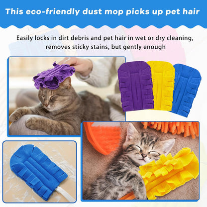 Zubebe 12 Pcs Duster Refill Reusable Fleece Duster Refills Feather Flat Dusters Multi Surface Washable Cleaning Pads Tools for Home, Blinds, Car, Pet, Furniture, Fans (Dark Color)