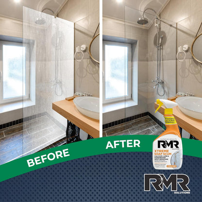 RMR - Xtreme Soap Scum Remover, Fast-Acting, No-Scrub Bathroom Cleaner for Soap Scum, Calcium, Hard Water, Limescale, and Shower Tile Residue, Bleach-Free, 30-Fluid Ounce Spray Bottle