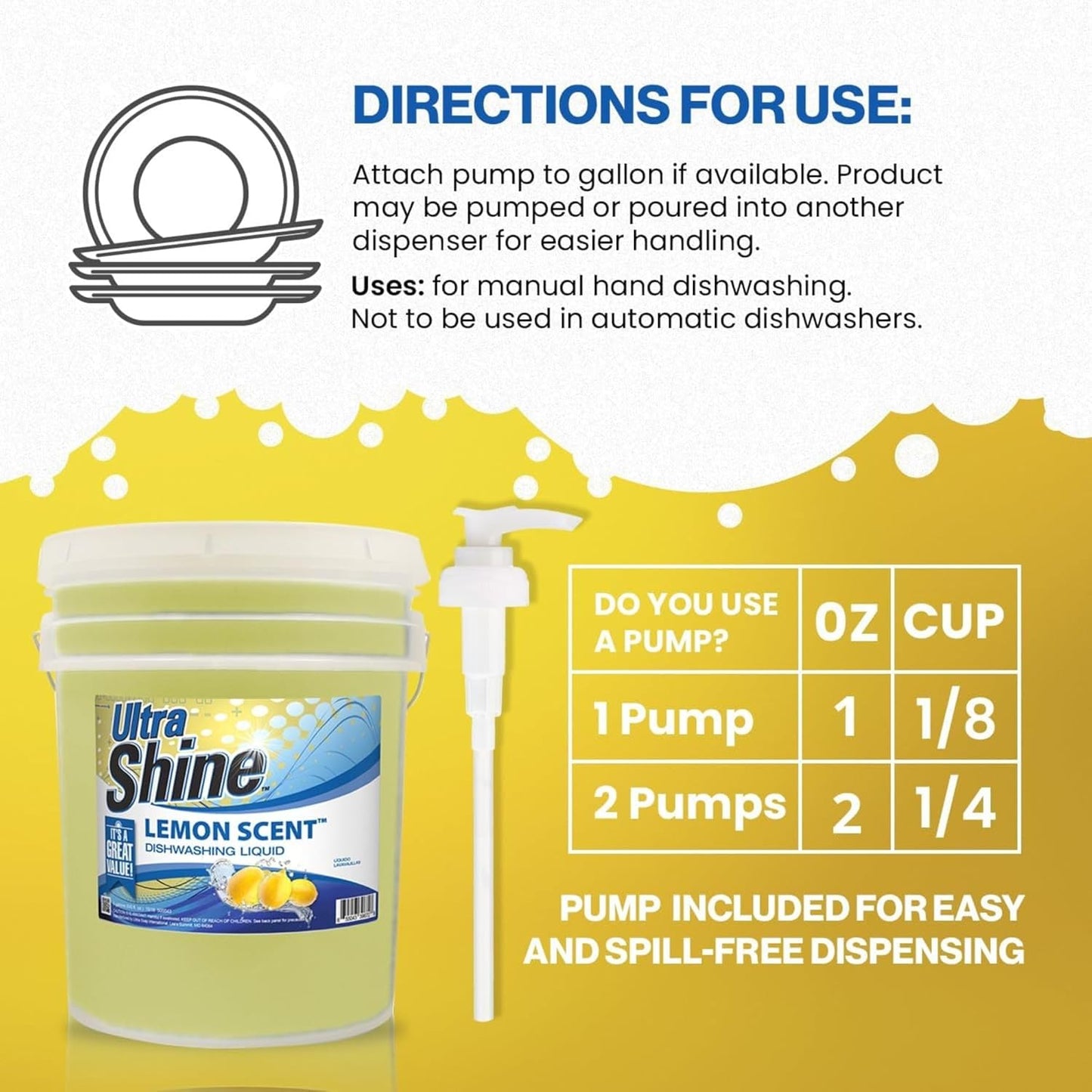 Ultra Shine 3X Platinum Bulk Dishwashing Liquid, Powerful Grease Remover, 5-Gallon - Concentrated Dish Cleaner Soap for Commercial Kitchens, Restaurants & Home Cleaning, Gentle on Hands & Skin