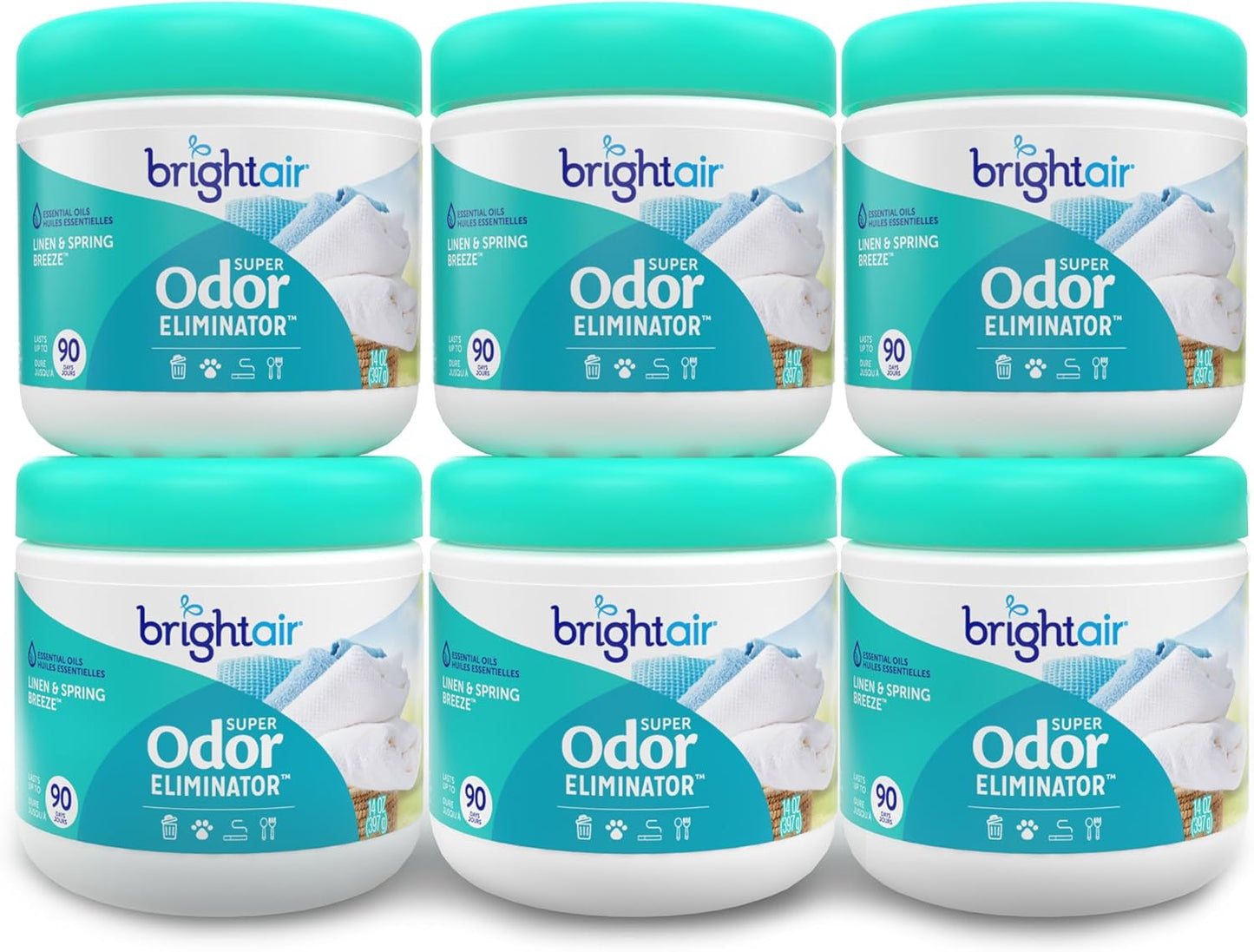 Bright Air 14 oz. Super Odor Eliminator, For Medium-Size Spaces, Cool & Clean Scent, Case of 6,Air Freshener, Natural Essential Oils, Lasts Up to 90 Days Each