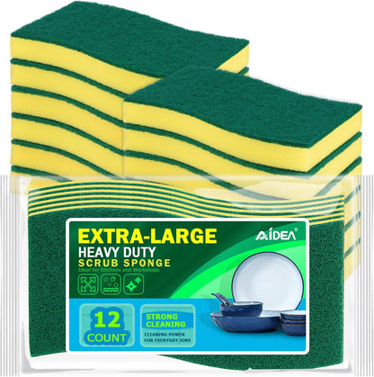AIDEA Sponges Kitchen, 24 Pack Heavy Duty Dish Sponge, Cleaning Dish Scrubber Sponge for Home and Kitchen, Stink-Free Cleaning Supplies for Pots, Pans