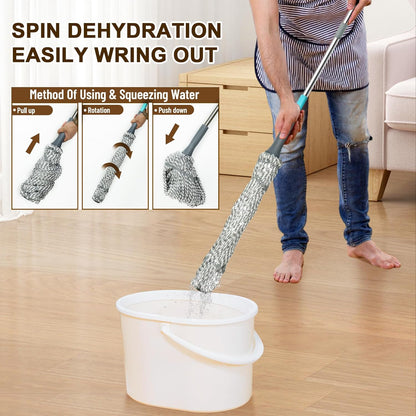Self Wringing Floor Cleaner with 52.5 Inch Long Handle, Heavy Duty Wet Mop for Hardwood, Tile, Vinyl, Laminate Floors (White)