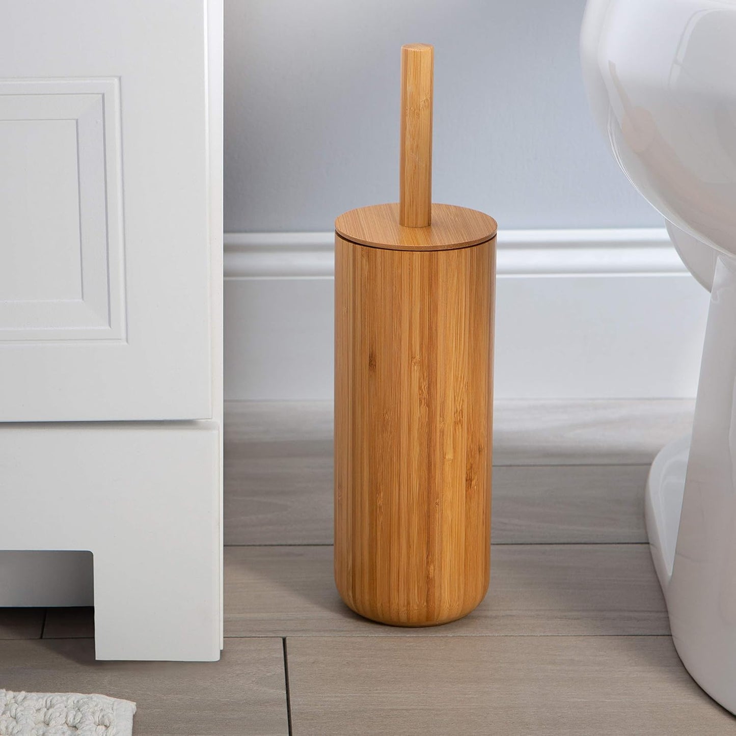 Bath Bliss Rounded Natural Bamboo Collection, Toilet Bowl Brush, Matching Accessories to Decorate Your Bathroom, Tall (10029-NATURAL)
