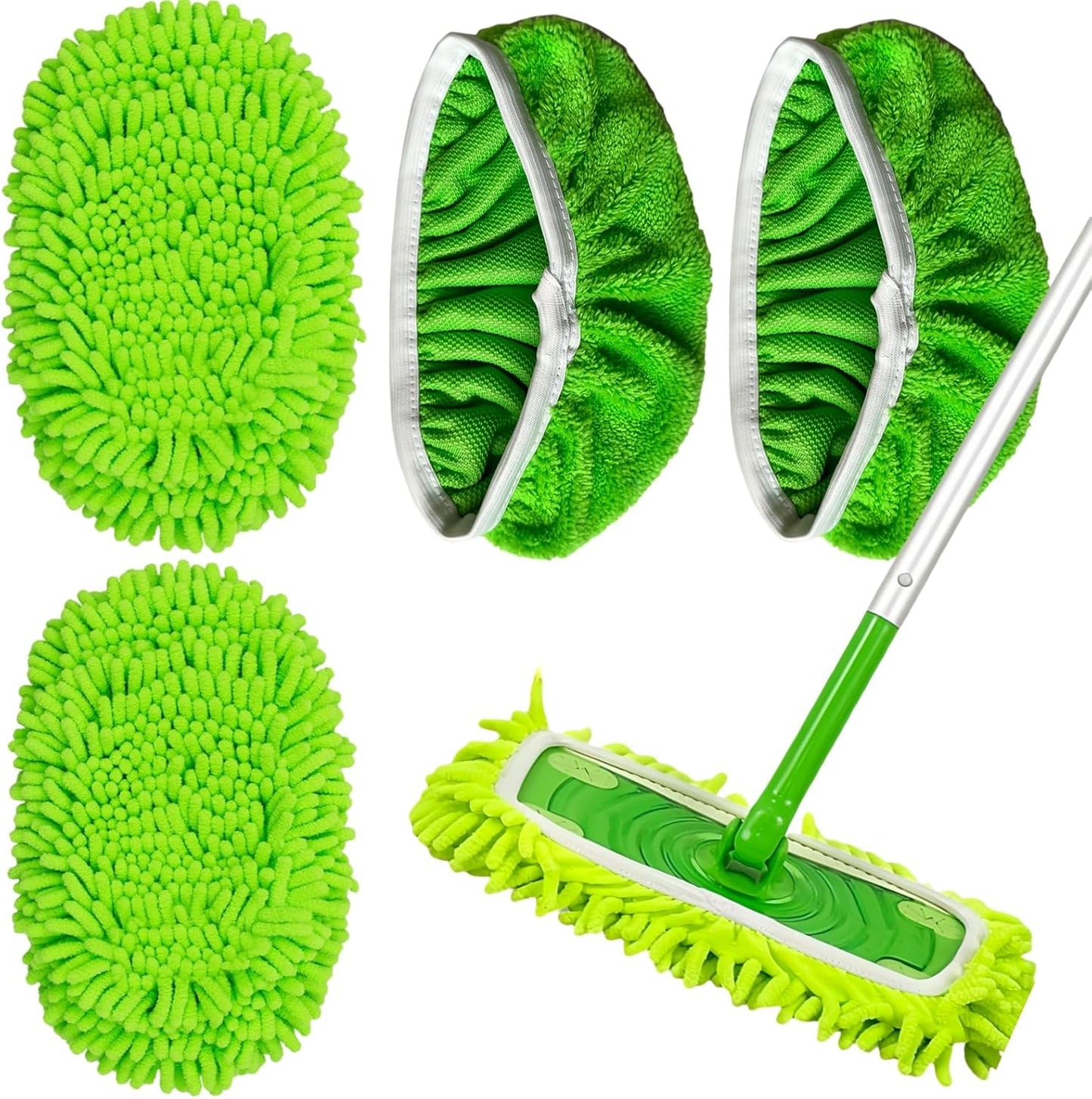 4-Pack Thickened Heavy-Duty Chenille Mop Pads Compatible with Swiffer and All Other 10-12 Inch Mops, Reusable Wet & Dry Mop Refills, Machine Washable for Hardwood, Tile, Laminate Floors