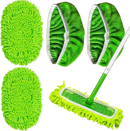 4-Pack Thickened Heavy-Duty Chenille Mop Pads Compatible with Swiffer and All Other 10-12 Inch Mops, Reusable Wet & Dry Mop Refills, Machine Washable for Hardwood, Tile, Laminate Floors