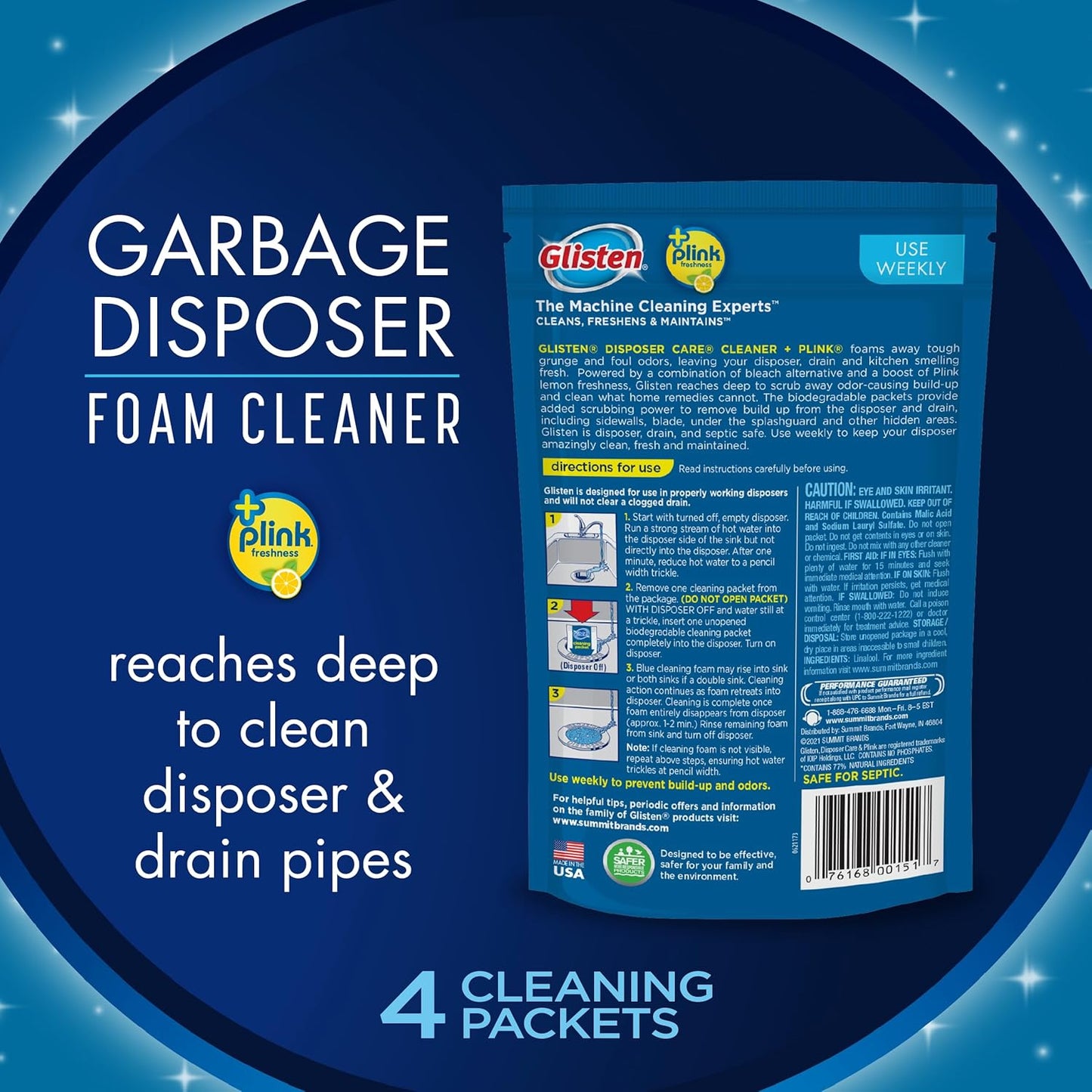 Glisten Disposer Care Foaming Cleaner, Lemon Scent, 12 Use (BND01728)