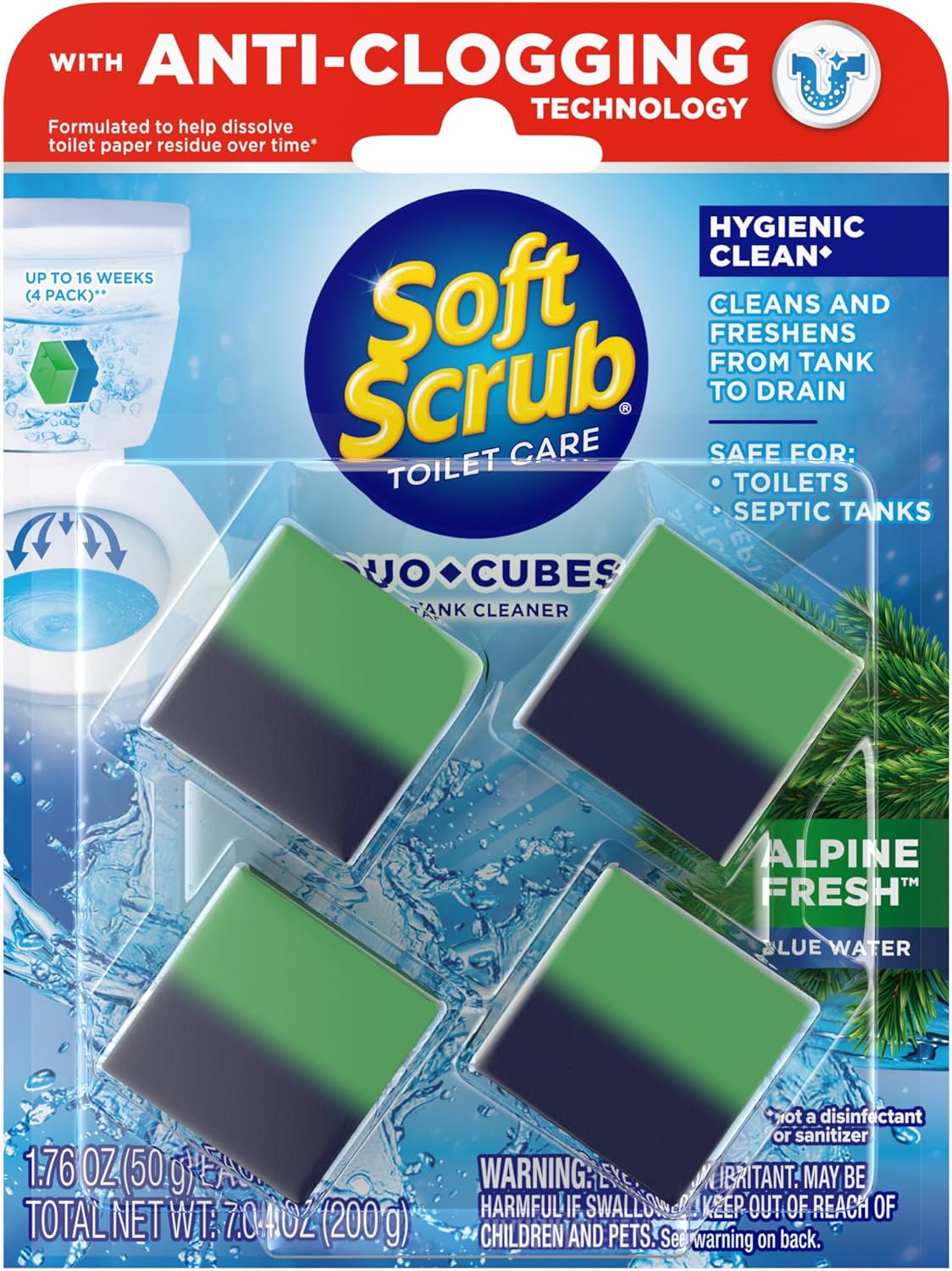 Soft Scrub in-Tank Toilet Cleaner Duo-Cubes, Alpine Fresh, 4Count