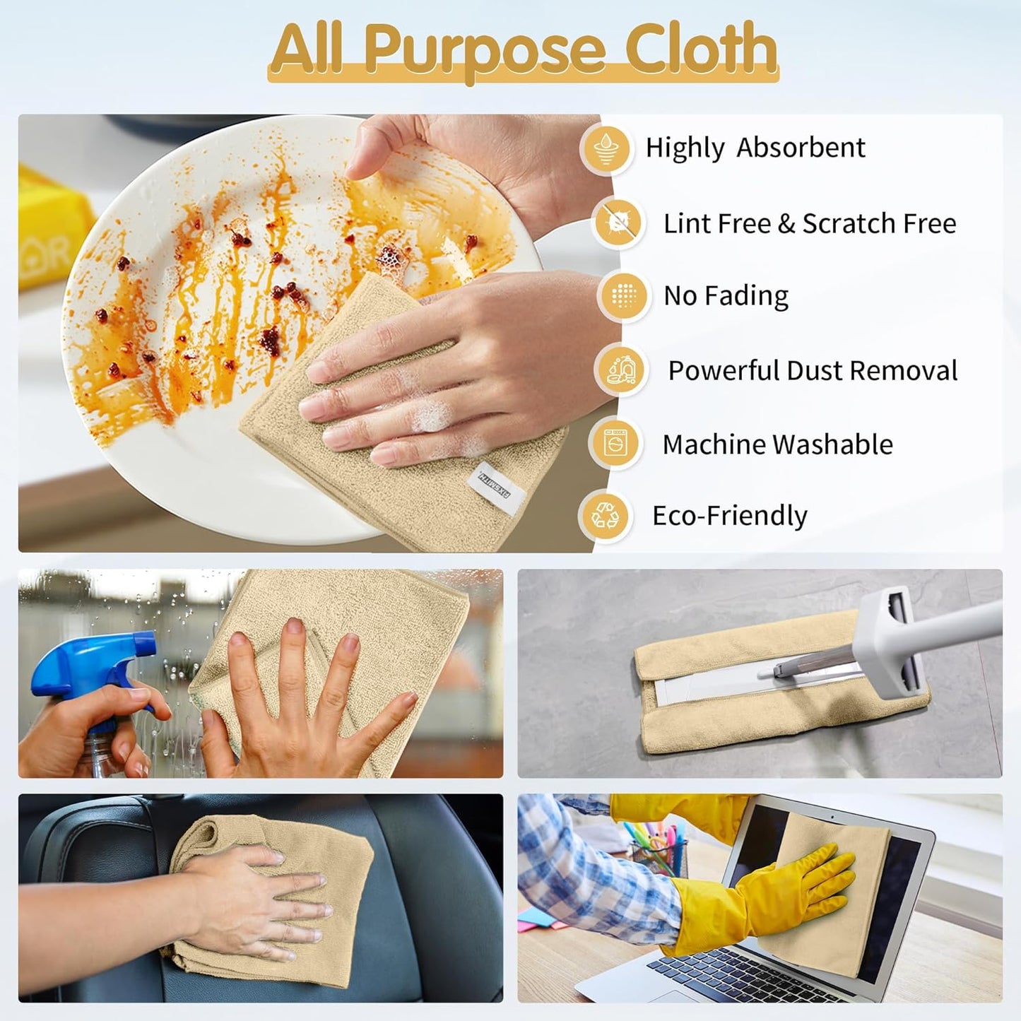 FIXSMITH Microfiber Cleaning Cloth - Pack of 8, Size: 12 x 16 in, Multi-Functional Cleaning Towels, Highly Absorbent Cleaning Rags, Lint-Free, Streak-Free Cleaning Cloths for Car Kitchen Home
