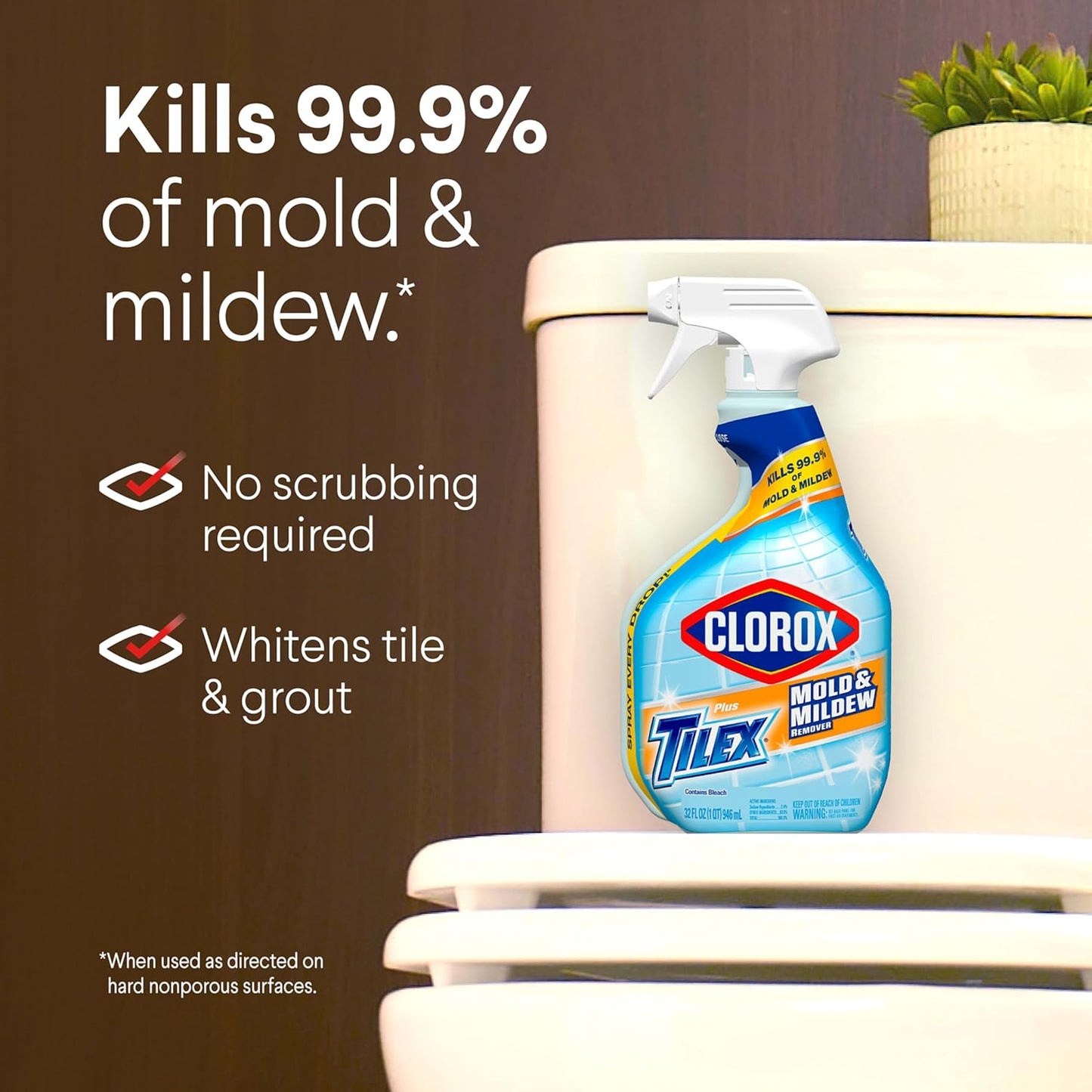 Clorox Plus Tilex Mold and Mildew Remover with Bleach, Spray Bottle, 32 Fl Oz (Package May Vary)