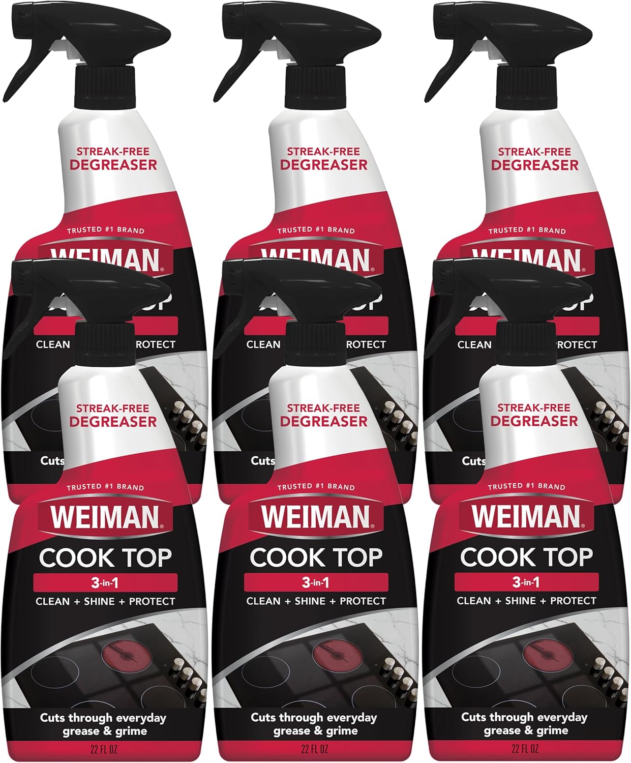 Weiman 6-Pack Cooktop Cleaning Spray – Cooktop & Oven Cleaner for Streak & Residue Free - Non-Abrasive Degreaser Safe for Glass & Ceramic