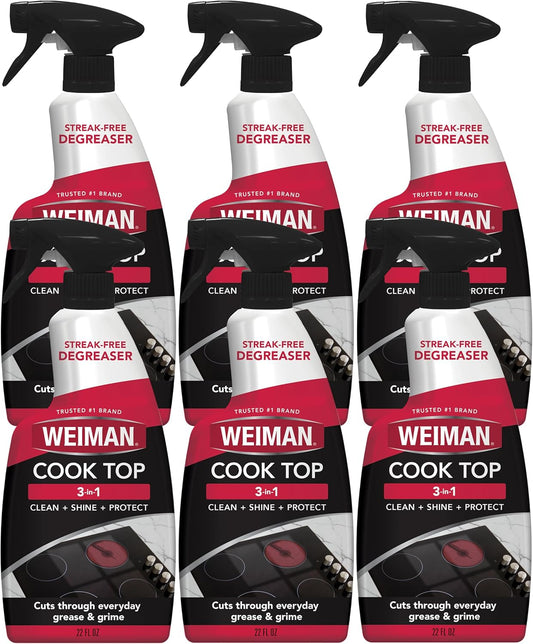 Weiman 6-Pack Cooktop Cleaning Spray – Cooktop & Oven Cleaner for Streak & Residue Free - Non-Abrasive Degreaser Safe for Glass & Ceramic