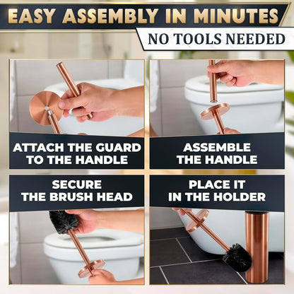 Stylish Stainless Steel Toilet Brush and Holder Set - Silver Toilet Bowl Brush and Holder with Splash Cover, Sturdy Bristles, Corrosion & Scratch Resistant - Elegant Design, Effective Deep Cleaning