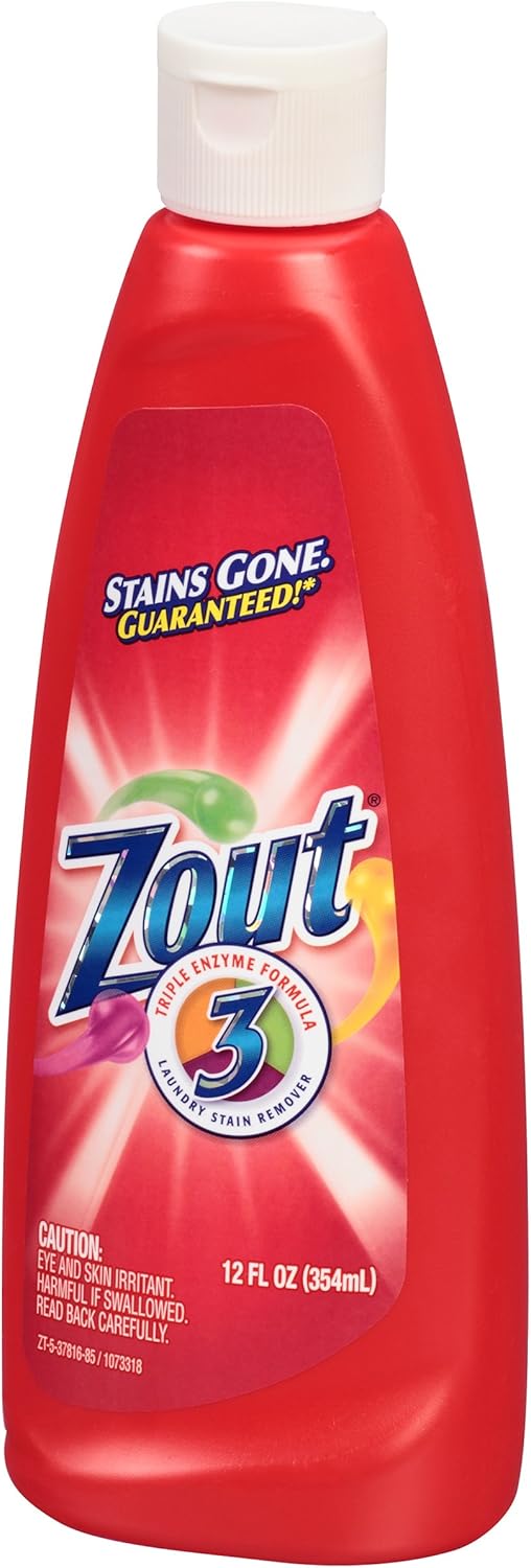 Zout Laundry Stain Remover, Triple Enzyme Formula for Blood, Tomato Sauce, & Oil Stains, Made in USA, 12 Ounce Squeeze Bottle with Flip Top Cap
