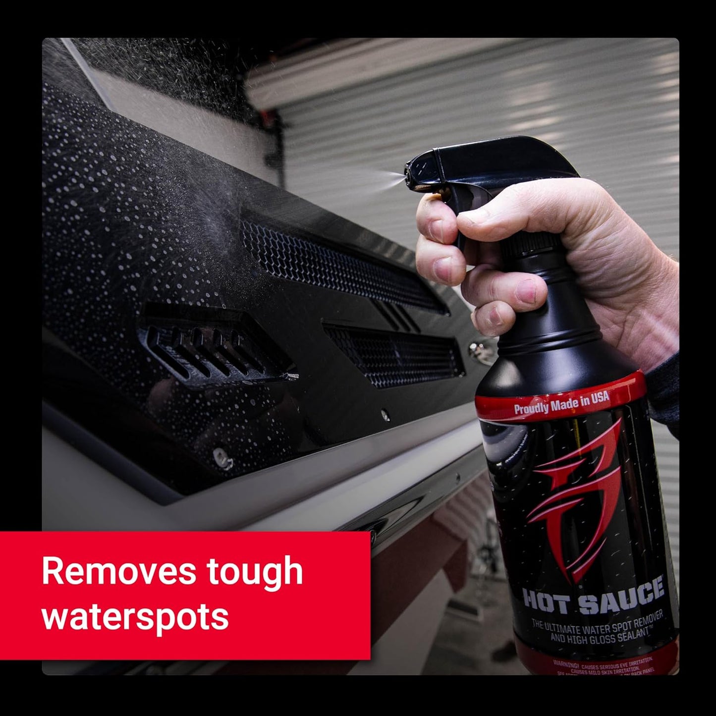 Boat Bling Hot Sauce Premium Hard Water Spot Remover w/High-Gloss Wax Sealants, 32 oz., black