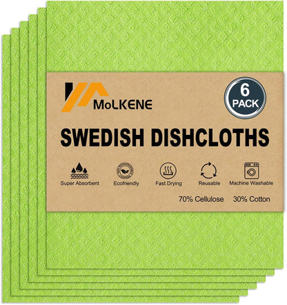 MoLKENE Swedish Dish Cloths - 10 Pack Reusable Kitchen Dishcloths - Ultra Absorbent Dish Towels for Washing Dishes - Cellulose Sponge Cloth Cleaning Rag - Assorted