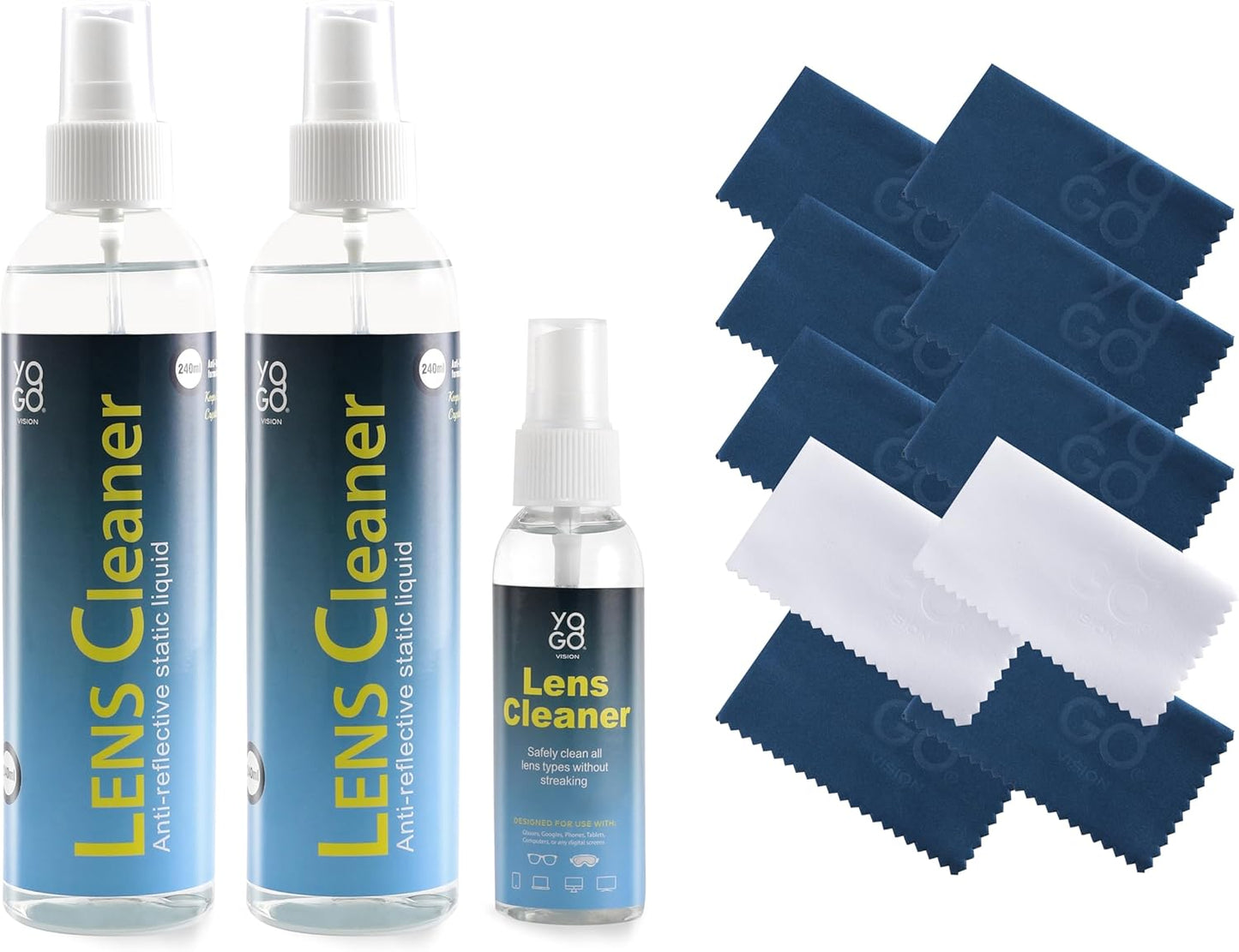 Lens Cleaner Spray 2 Eyeglass Cleaner Bottels, with 4 Microfiber Cloths Kit Ammonia and Streak Free Safe for Eyewear and Electronics
