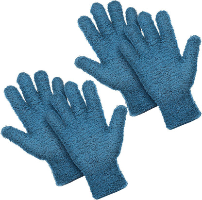 Patelai 2 Pairs Microfiber Gloves for plants Dusting Cleaning Glove Mittens House Cars Blinds Dusting(Blue, Grass Green,Large)