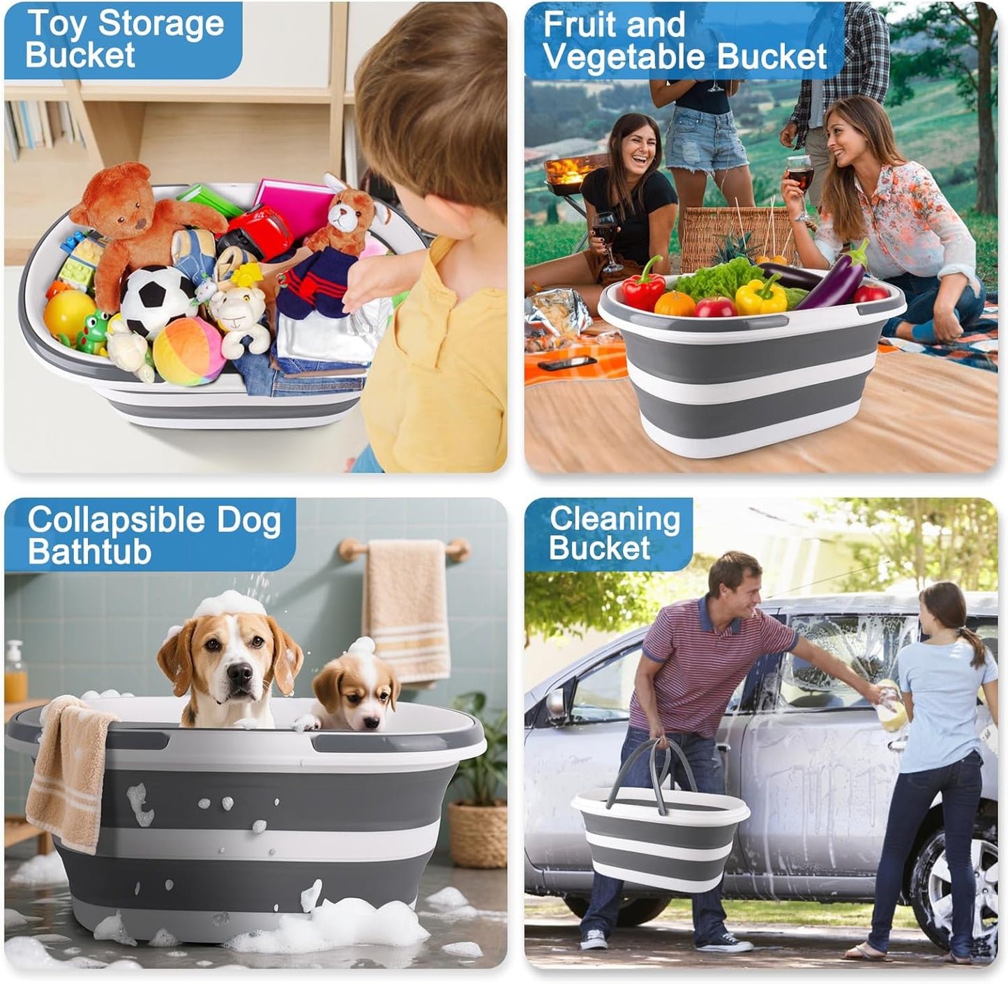 Collapsible Mop Bucket with Handle for Cleaning, 16L(4.2 Gallon) Silicone Square Mopping Bucket for Windows Cleaning or Car Washing, Cleaning Supplies Organizer Plastic Bucket for Storage