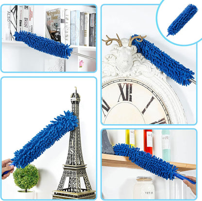 ZZ LAZYCOTTAGE Duster, Microfiber Dusters with 2 Handle Sets, Durable 15-98.1 Inches Long Telescopic Rod, Washable, Feather Dusters for Cleaning Cobweb and Ceilings Fans, 5 Pack (Blue)
