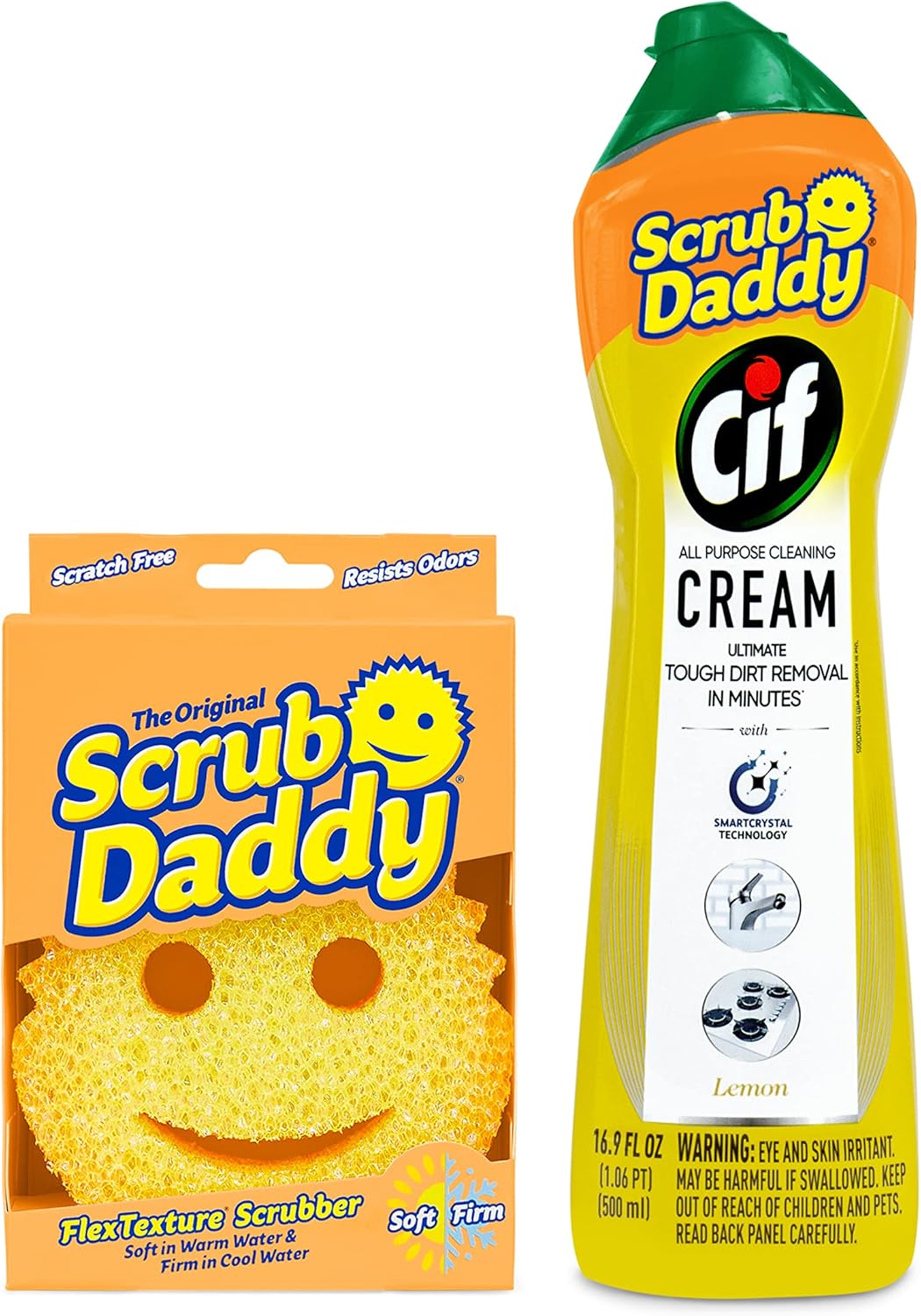 Scrub Daddy Cif Cream All Purpose Cleaner, Lemon - Multi Surface Household Cleaning Cream for Glass, Chrome, Granite, Sink, Gold, Marble & Countertops - 3 Pack (16.9 Oz Each)