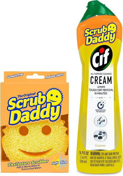 Scrub Daddy Cif Cream All Purpose Cleaner, Lemon - Multi Surface Household Cleaning Cream for Glass, Chrome, Granite, Sink, Gold, Marble & Countertops - 3 Pack (16.9 Oz Each)