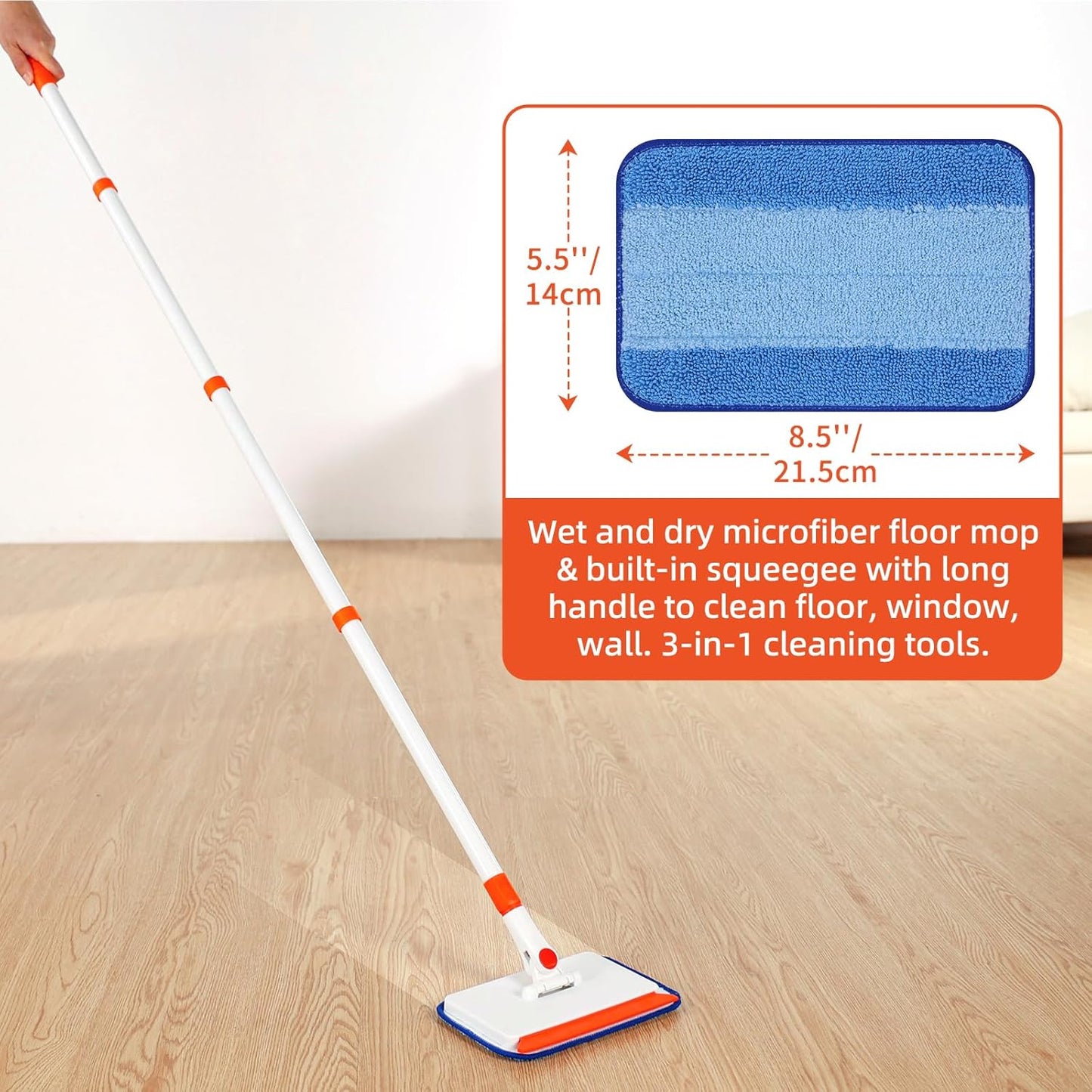 Baseboard Cleaner Tool with Handle, Extendable Long Handle Baseboard Floor Cleaning Tool Duster with Reusable Pads for Floorboard